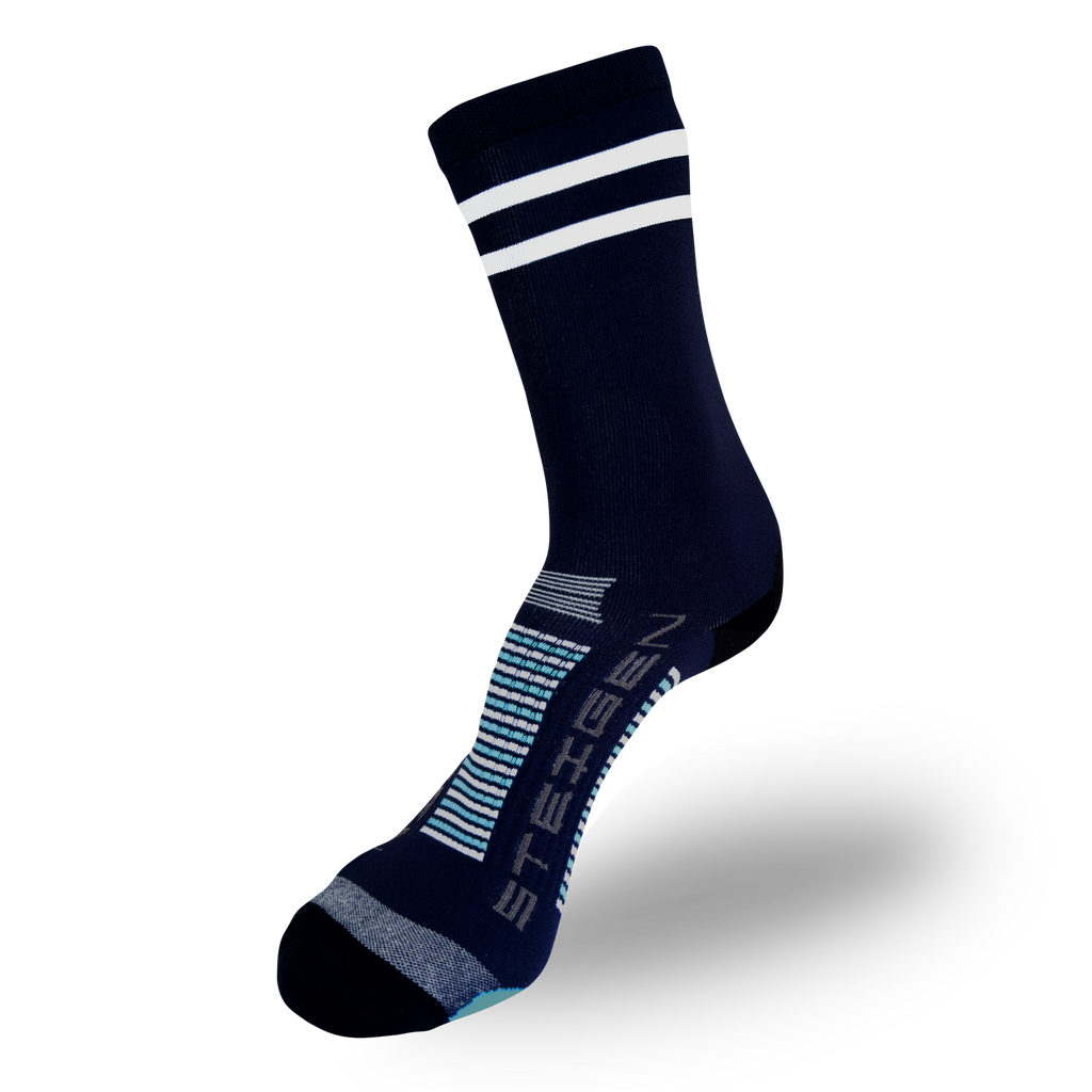 2 Stripe Navy Running Socks ¾ Length